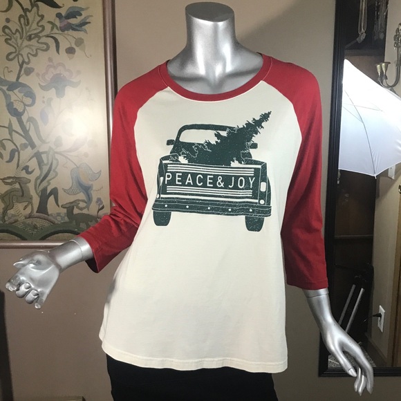 Natural Reflections Truck Raglan 3/4 Sleeve Baseball T-Shirt Crew Neck Christmas - Picture 2 of 10